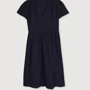Oak+Fort Wrap Dress Short Sleeve Tie Knot Gathered Waist Black XL